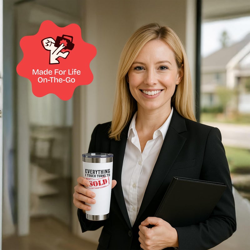 KLUBI Real Estate Agent Gift â€“ Everything I Touch Turns To Sold Tumbler 20oz, Realtor Gifts for Men & Women, Real Estate Supplies for Agents, Fun Cup for Sales Reps - Image 2